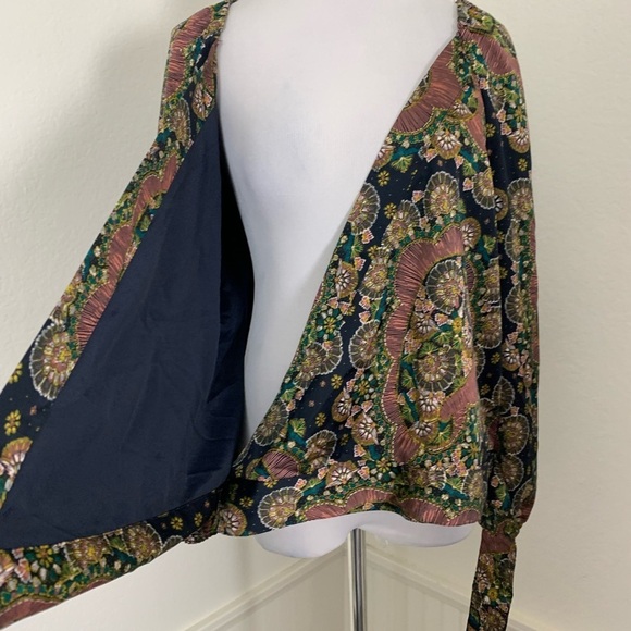 Point Sur Abstract Floral Wrap Top Size M Artsy Kimono Tie - Picture 15 of 16